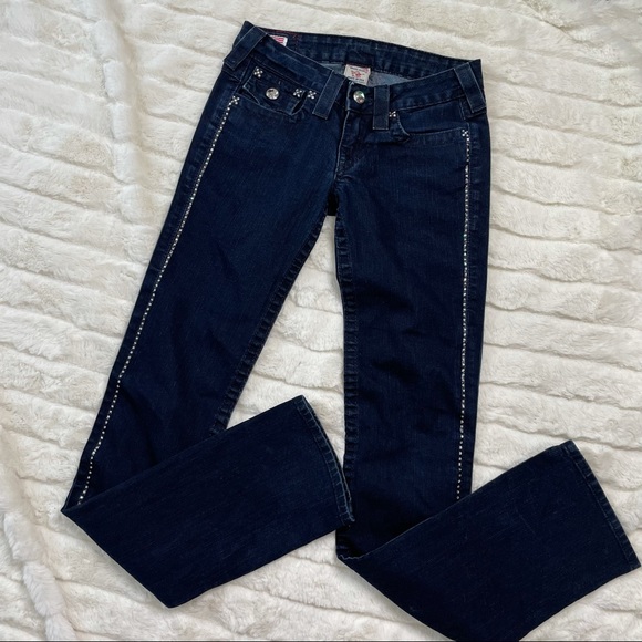 True Religion Vintage Rhinestone Disco Billy Big T Jeans Sz 24 RARE - Picture 12 of 13